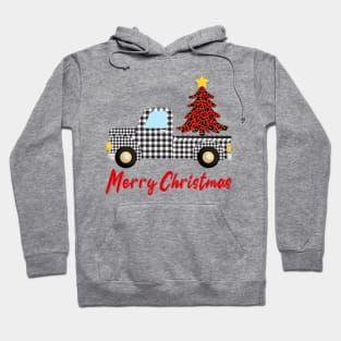 Merry Christmas Funny Buffalo Plaid Truck Hoodie